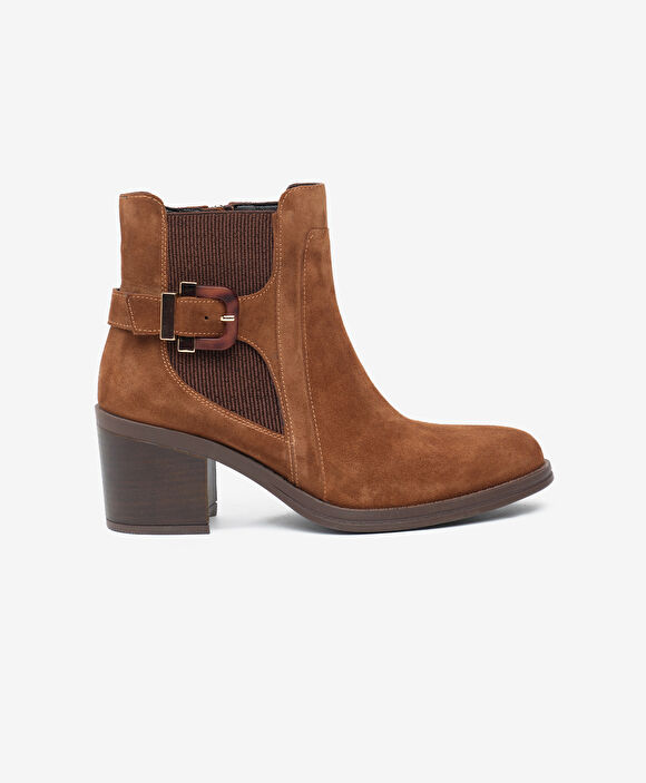 Kadın Taba Süet Hakiki Deri Topuklu Bot