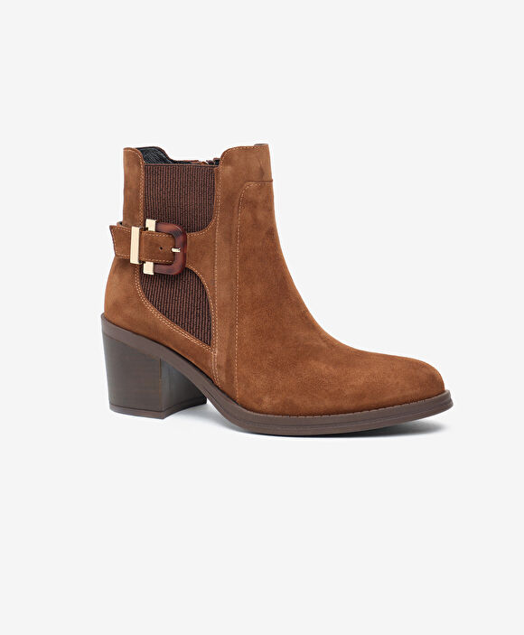 Kadın Taba Süet Hakiki Deri Topuklu Bot