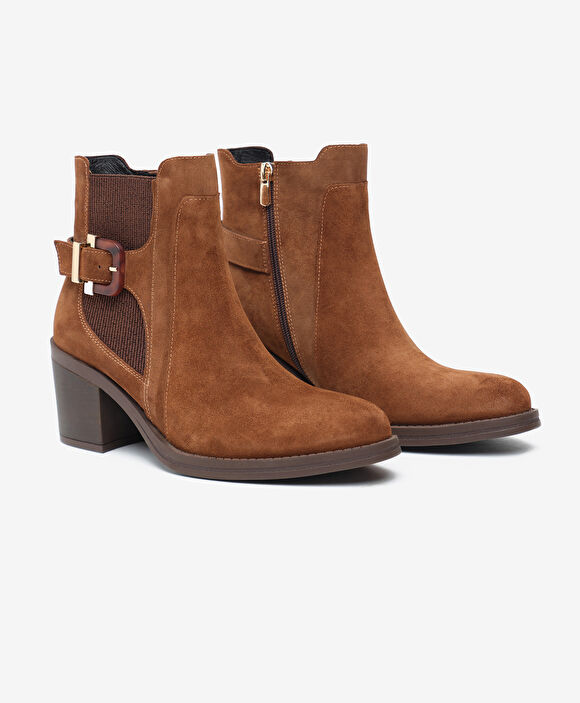 Kadın Taba Süet Hakiki Deri Topuklu Bot