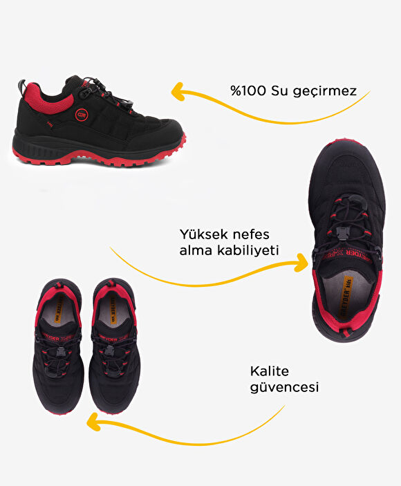 Kız Çocuk Siyah Kırmızı Su Geçirmez Outdoor Ayakkabı