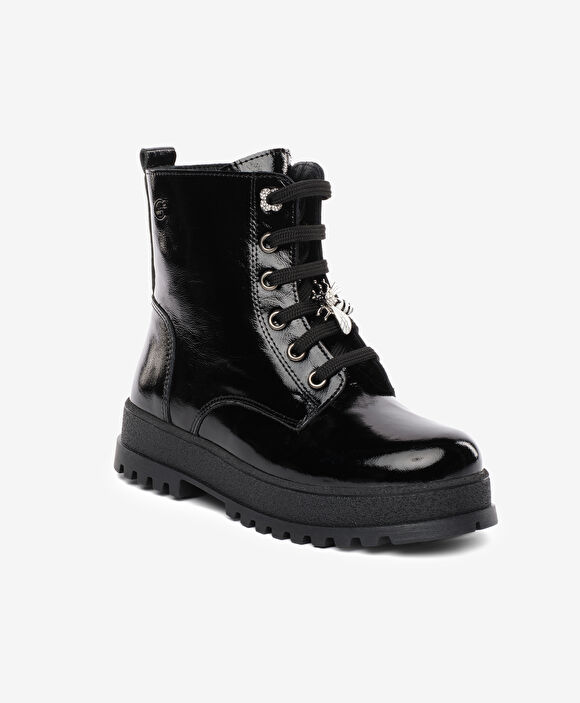 Çocuk Siyah Hakiki Deri Military Bot