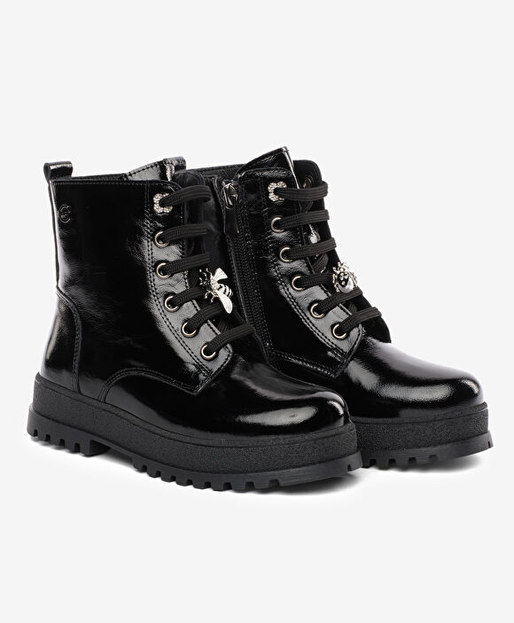 Çocuk Siyah Hakiki Deri Military Bot