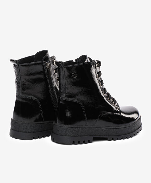 Çocuk Siyah Hakiki Deri Military Bot