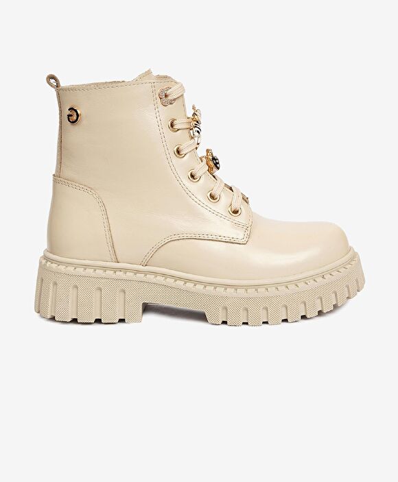 Çocuk Bej Hakiki Deri Military Bot