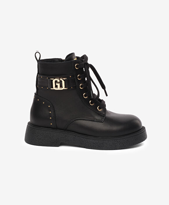 Kız Çocuk Siyah Hakiki Deri Military Bot