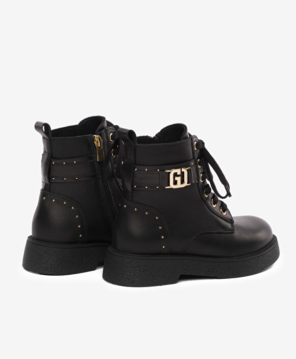 Kız Çocuk Siyah Hakiki Deri Military Bot