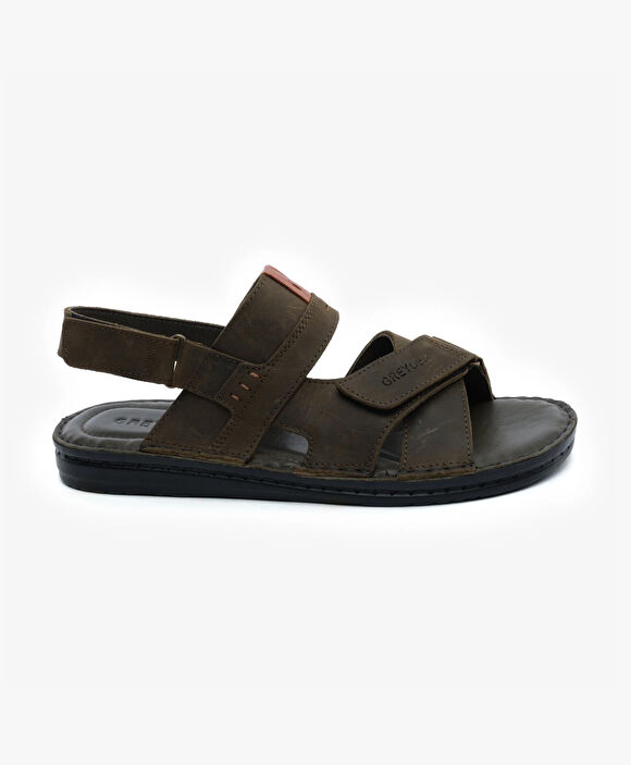 Erkek Haki Hakiki Deri Sandalet