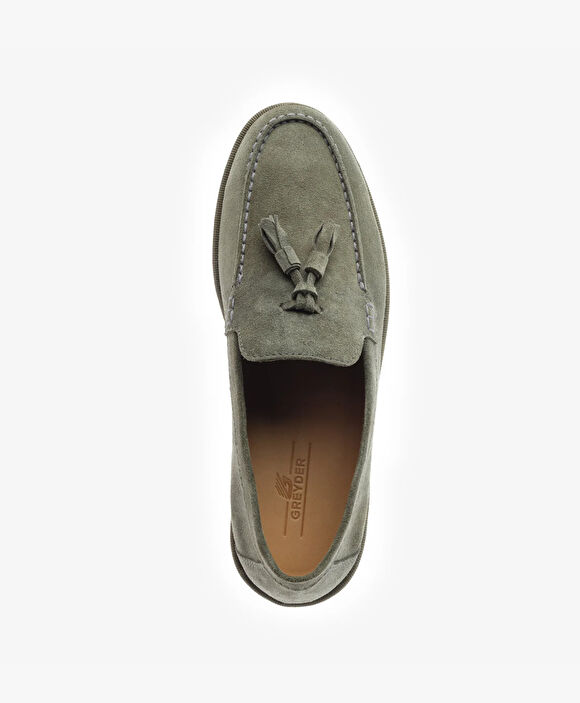 Erkek Haki Hakiki Deri Loafer Ayakkabı