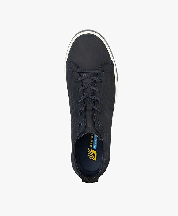 Erkek Lacivert Hakiki Deri Memory Foam Taban Sneaker Ayakkabı