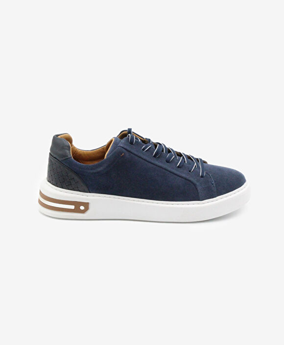 Erkek Indigo Hakiki Deri Sneaker Ayakkabı