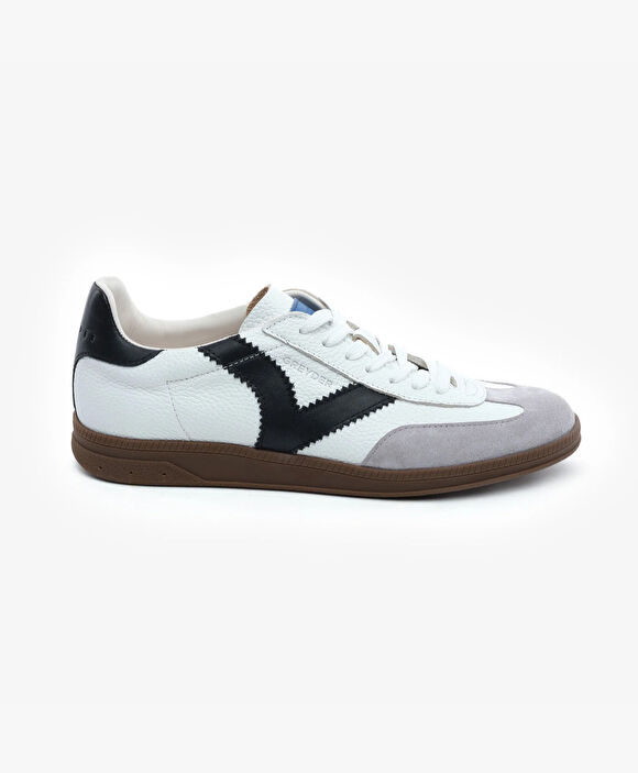 Erkek Beyaz Siyah Hakiki Deri Sneaker Ayakkabı