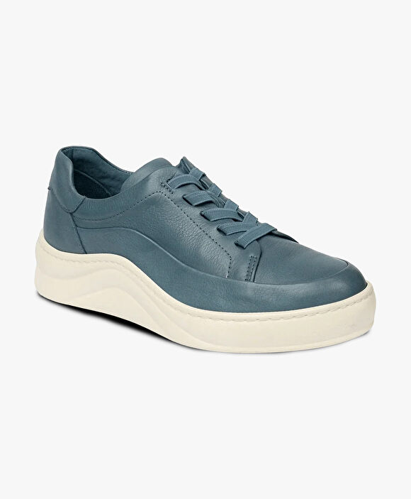 Kadın Kot Mavi Hakiki Deri Sneaker Ayakkabı