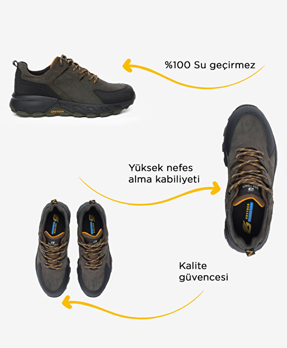 Erkek Haki Siyah Hakiki Deri Su Geçirmez Outdoor Ayakkabı