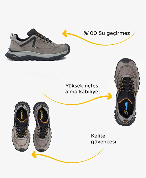 Erkek Koyu Gri Hakiki Deri Su Geçirmez Outdoor Ayakkabı