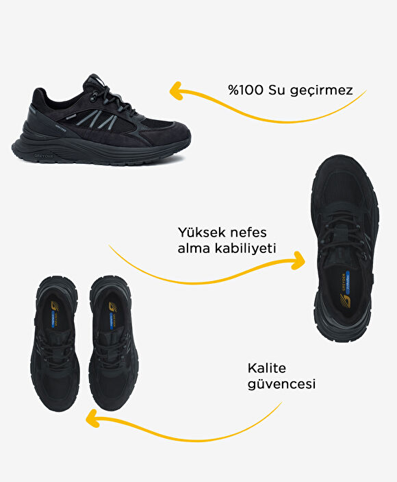 Erkek Siyah Hakiki Deri Su Geçirmez Outdoor Ayakkabı