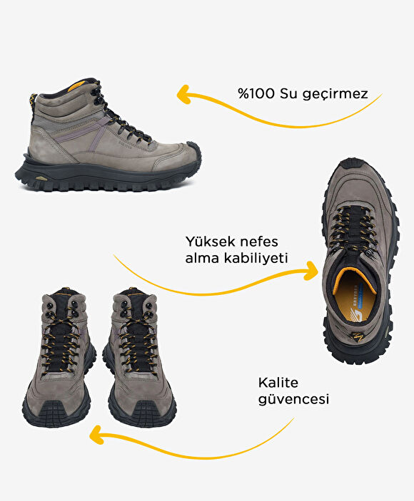 Erkek Koyu Gri Hakiki Deri Su Geçirmez Outdoor Bot