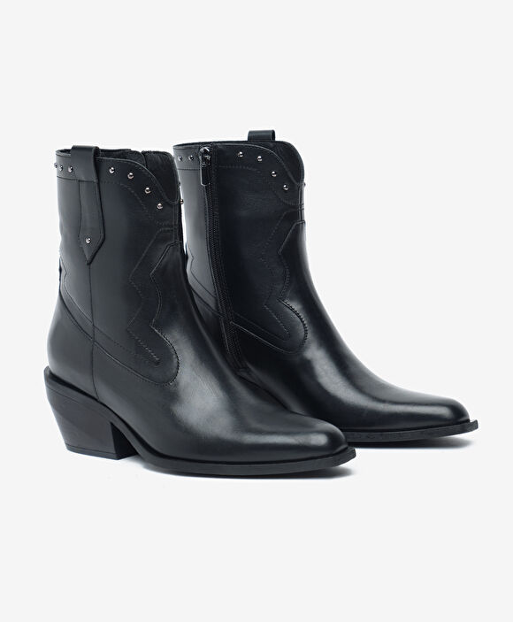 Kadın Siyah Hakiki Deri Topuklu Bot