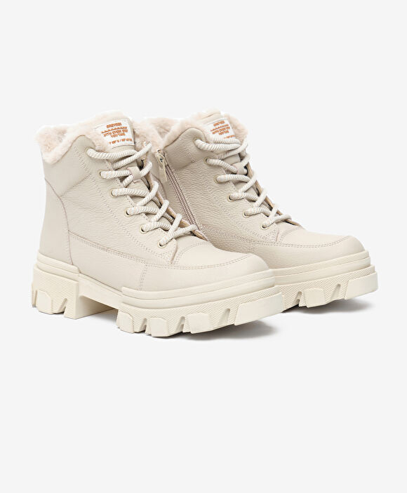 Kadın Ekru Hakiki Deri Bot