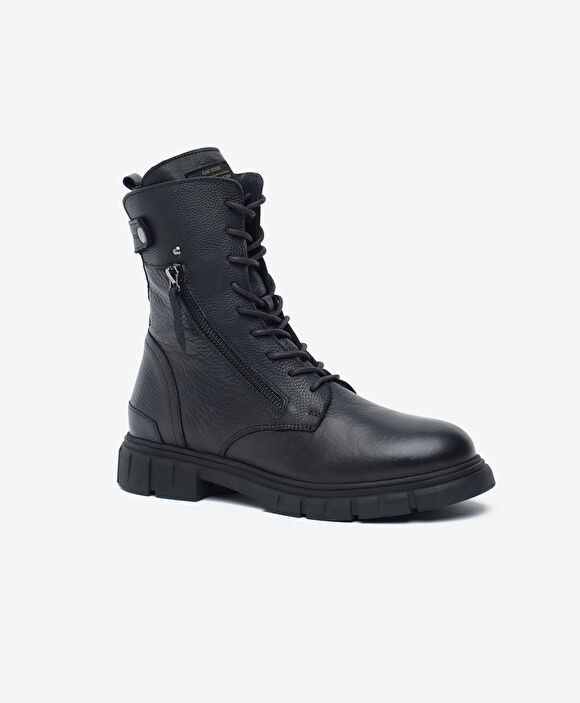 Kadın Siyah Hakiki Deri Military Bot