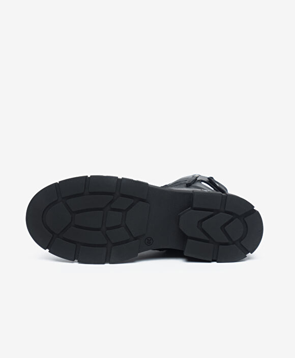 Kadın Siyah Hakiki Deri Military Bot