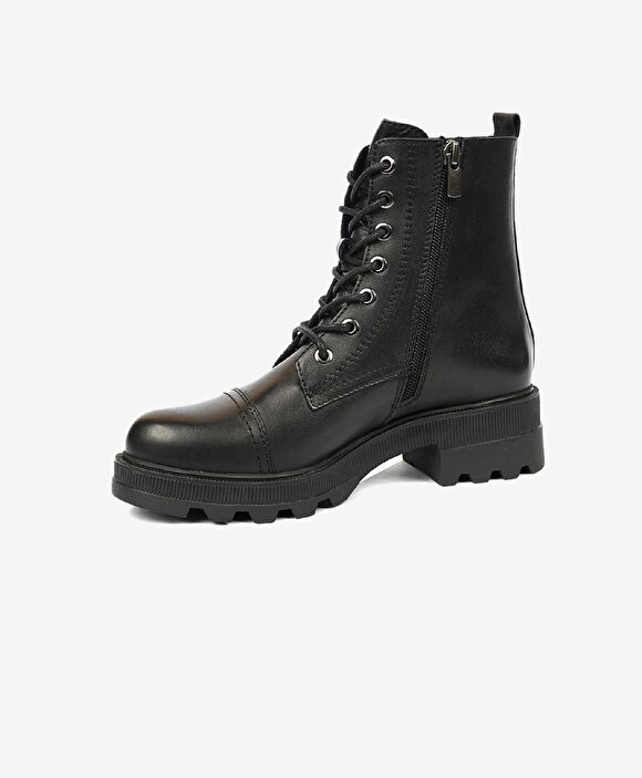 Kadın Siyah Hakiki Deri Military Bot