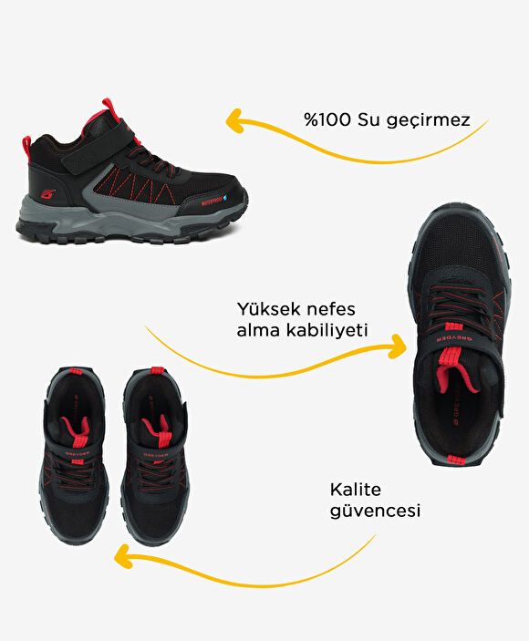 Çocuk Siyah Bordo Su Geçirmez Outdoor Bot