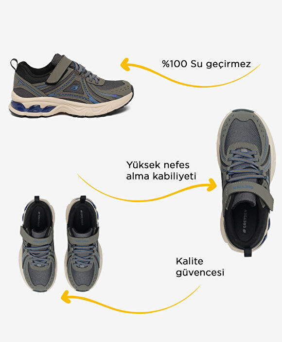Çocuk Gri Saks Su Geçirmez Hakiki Deri Spor Ayakkabı