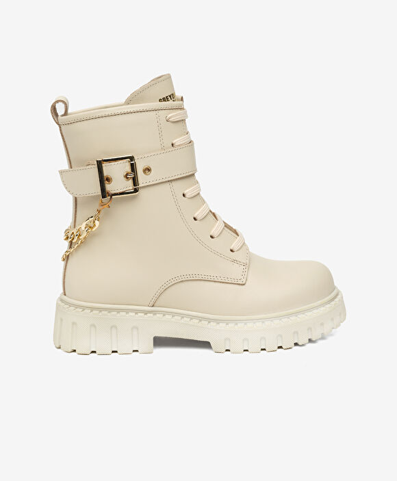 Çocuk Bej Hakiki Deri Military Bot