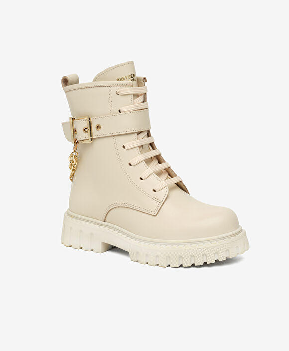 Çocuk Bej Hakiki Deri Military Bot