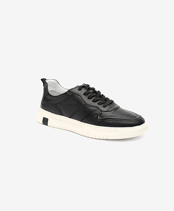 Erkek Siyah Ekru Hakiki Deri Sneaker Ayakkabı
