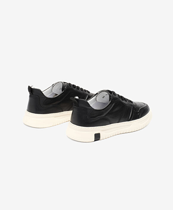 Erkek Siyah Ekru Hakiki Deri Sneaker Ayakkabı