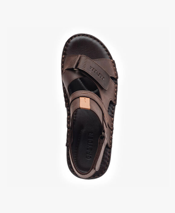 Erkek Kahverengi Hakiki Deri Sandalet