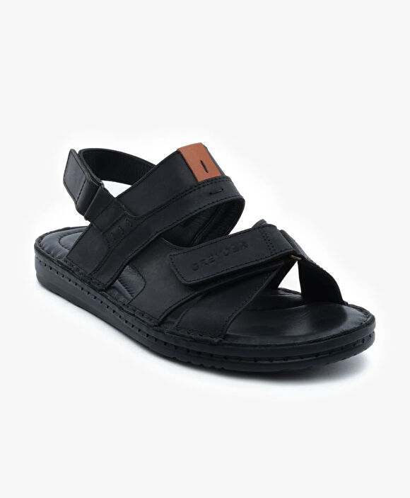 Erkek Siyah Hakiki Deri Sandalet