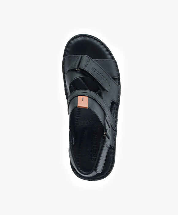 Erkek Siyah Hakiki Deri Sandalet