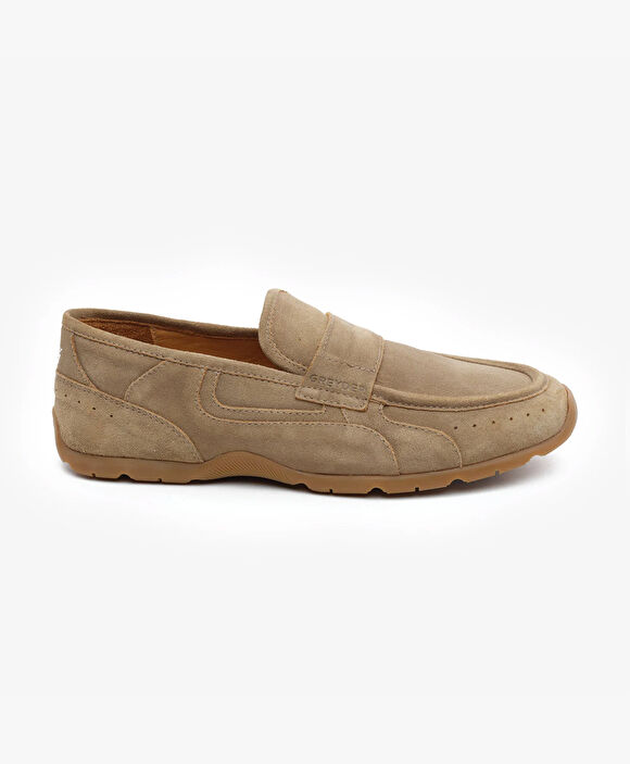 Erkek Ekru Hakiki Deri Loafer Ayakkabı
