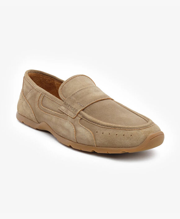 Erkek Ekru Hakiki Deri Loafer Ayakkabı