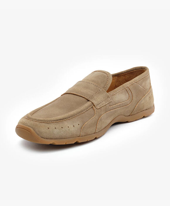 Erkek Ekru Hakiki Deri Loafer Ayakkabı