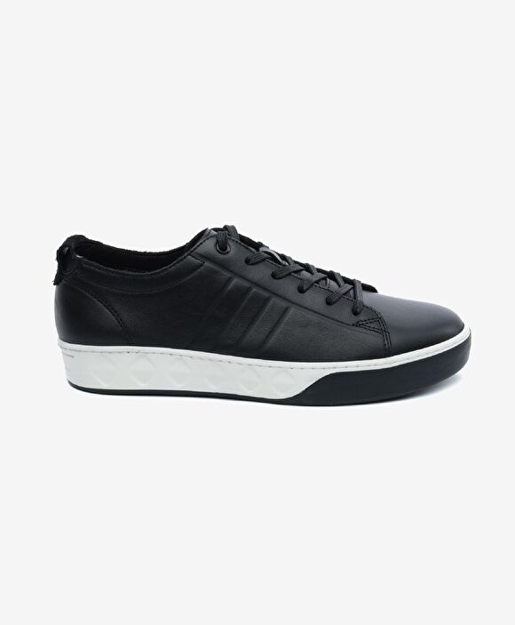 Büyük Beden Erkek Siyah Hakiki Deri Sneaker Ayakkabı