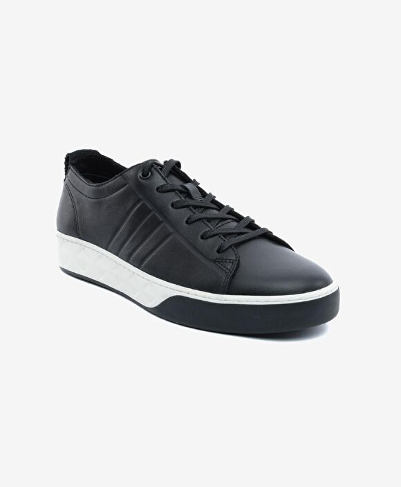 Büyük Beden Erkek Siyah Hakiki Deri Sneaker Ayakkabı