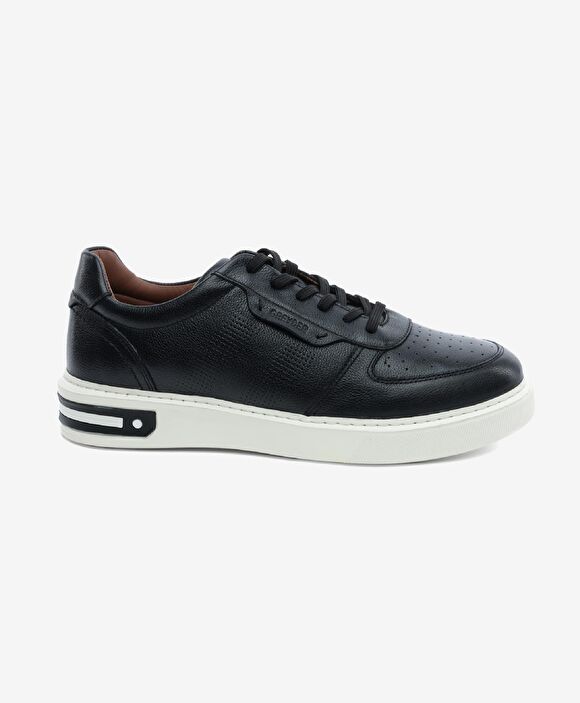 Büyük Beden Erkek Siyah Hakiki Deri Sneaker Ayakkabı