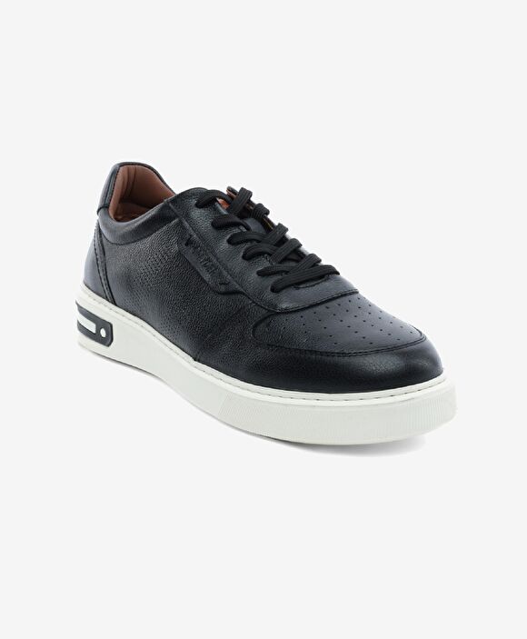Büyük Beden Erkek Siyah Hakiki Deri Sneaker Ayakkabı