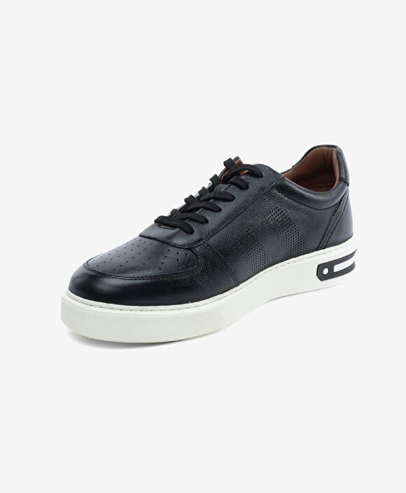Büyük Beden Erkek Siyah Hakiki Deri Sneaker Ayakkabı