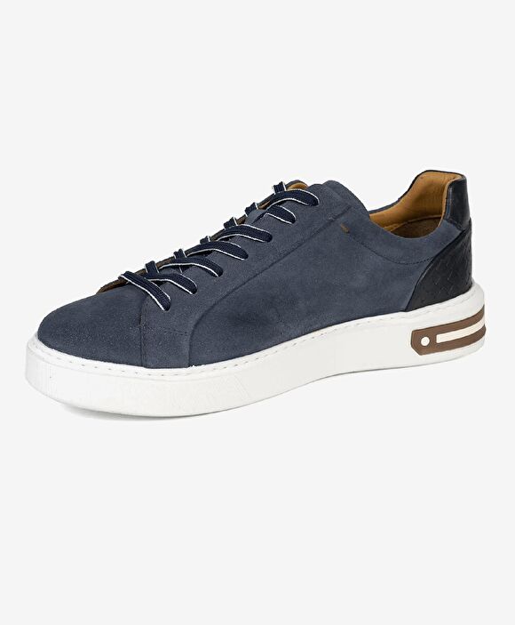 Erkek Indigo Hakiki Deri Sneaker Ayakkabı