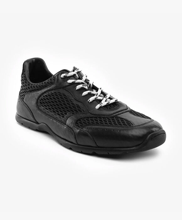 Erkek Siyah Hakiki Deri Sneaker Ayakkabı