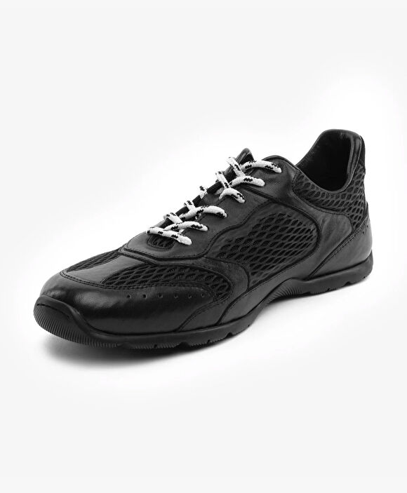 Erkek Siyah Hakiki Deri Sneaker Ayakkabı