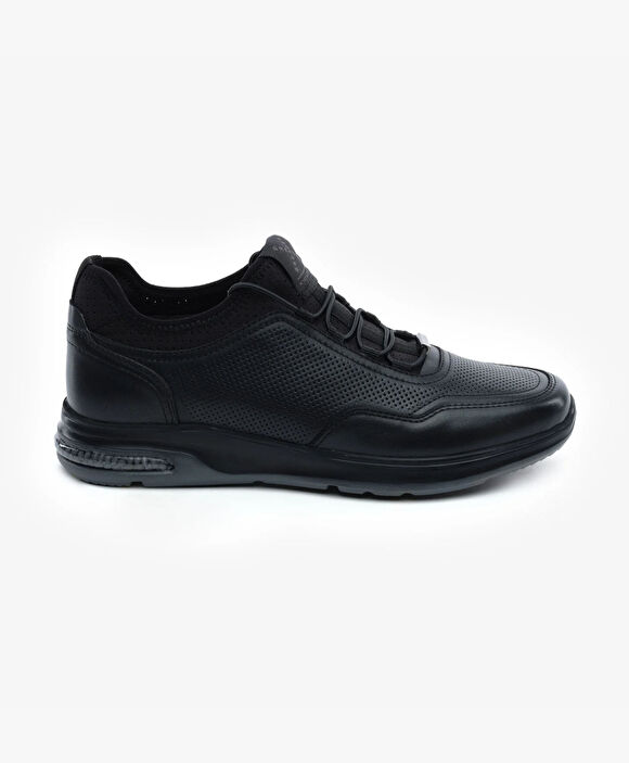 Erkek Siyah Hakiki Deri Sneaker Ayakkabı