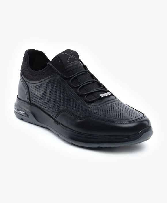 Erkek Siyah Hakiki Deri Sneaker Ayakkabı