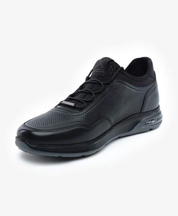 Erkek Siyah Hakiki Deri Sneaker Ayakkabı