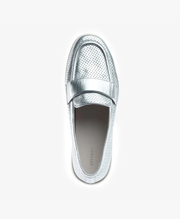 Kadın Gümüş Hakiki Deri Loafer Ayakkabı