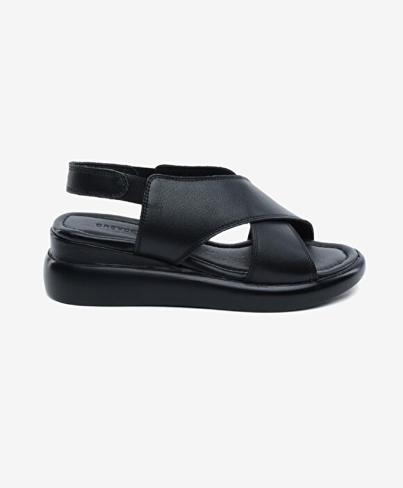 Kadın Siyah Hakiki Deri Comfort Sandalet